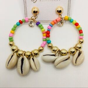Earrings multi colored beads & shells! Pierced.